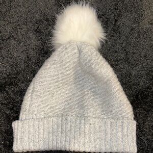 Cozy Gray Knit Beanie with White Pom Pom